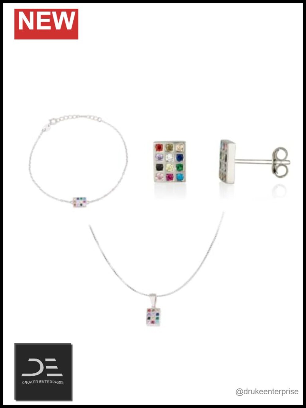 925 Sterling Silver Jewish Hoshen Jewelry Set - Necklace, Bracelet, Earrings
